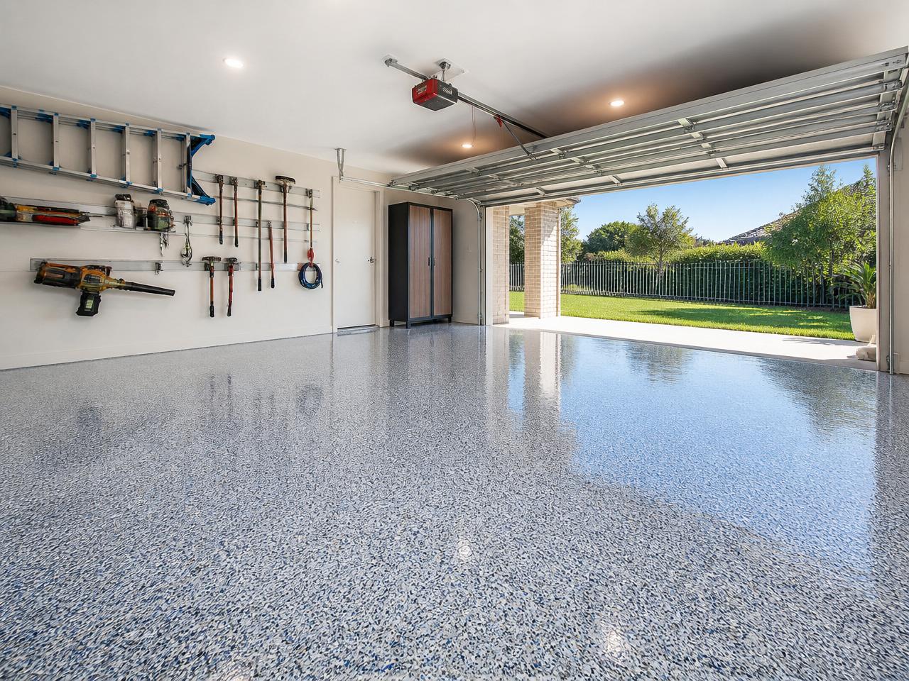 Residential garage flake floor