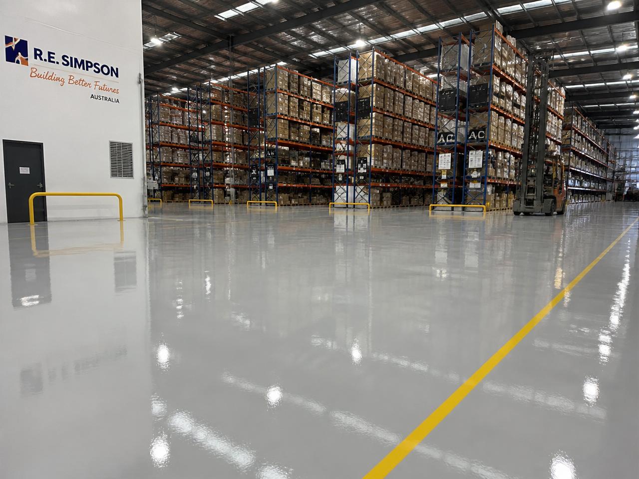 Warehouse floor with line markings